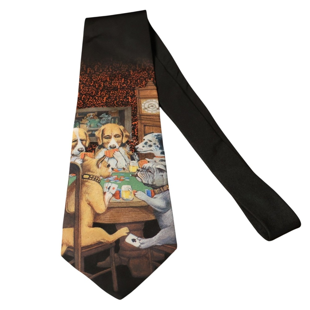 Ralph Marlin Dogs Playing Poker Tie Vintage 90s Mens Black Novelty 1994 USA Made